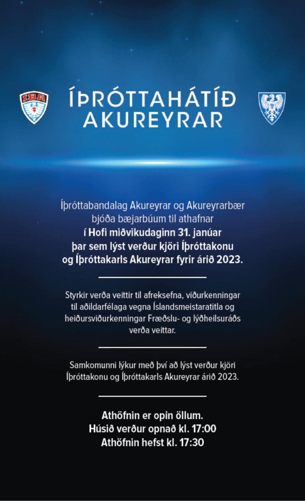 Linkur á streymi frá Íþróttahátíð Akureyrar 2023