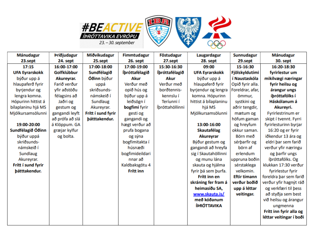 Íþróttavika Evrópu - dagskrá