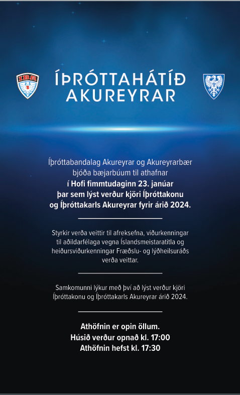 Linkur á beint streymi frá Íþróttahátíð Akureyrar í Hofi 23. janúar