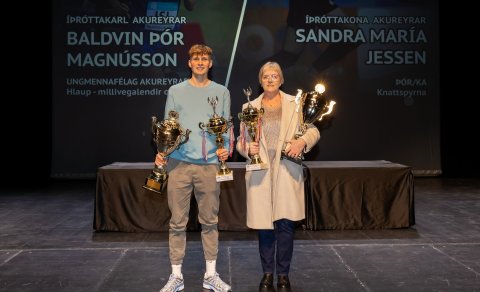 Baldvin Þór Íþróttakarl Akureyrar 2025 og Jóhanna Jessen móðir Söndru Maríu Jessen Íþróttakonu Akure&hellip;